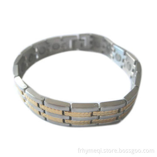 Stainless steel bracelet with gold-plated strip